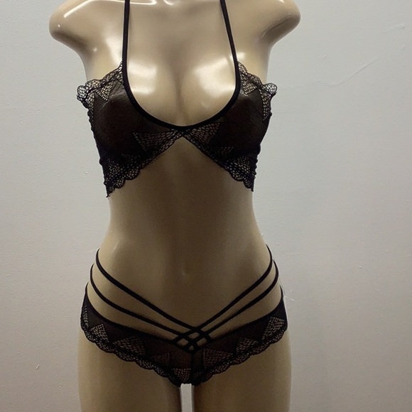 Black Mesh 2 Piece Lingerie Set Size Small. New - Picture 1 of 5